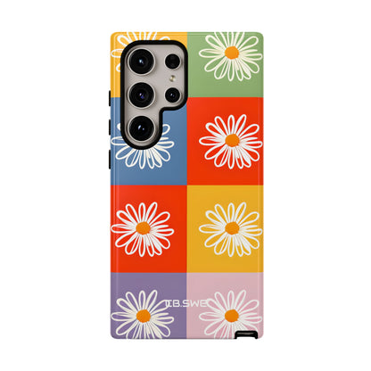 Vibrant Daisy Flower Colorful Checkerboard Seamless Samsung S24 - Tough