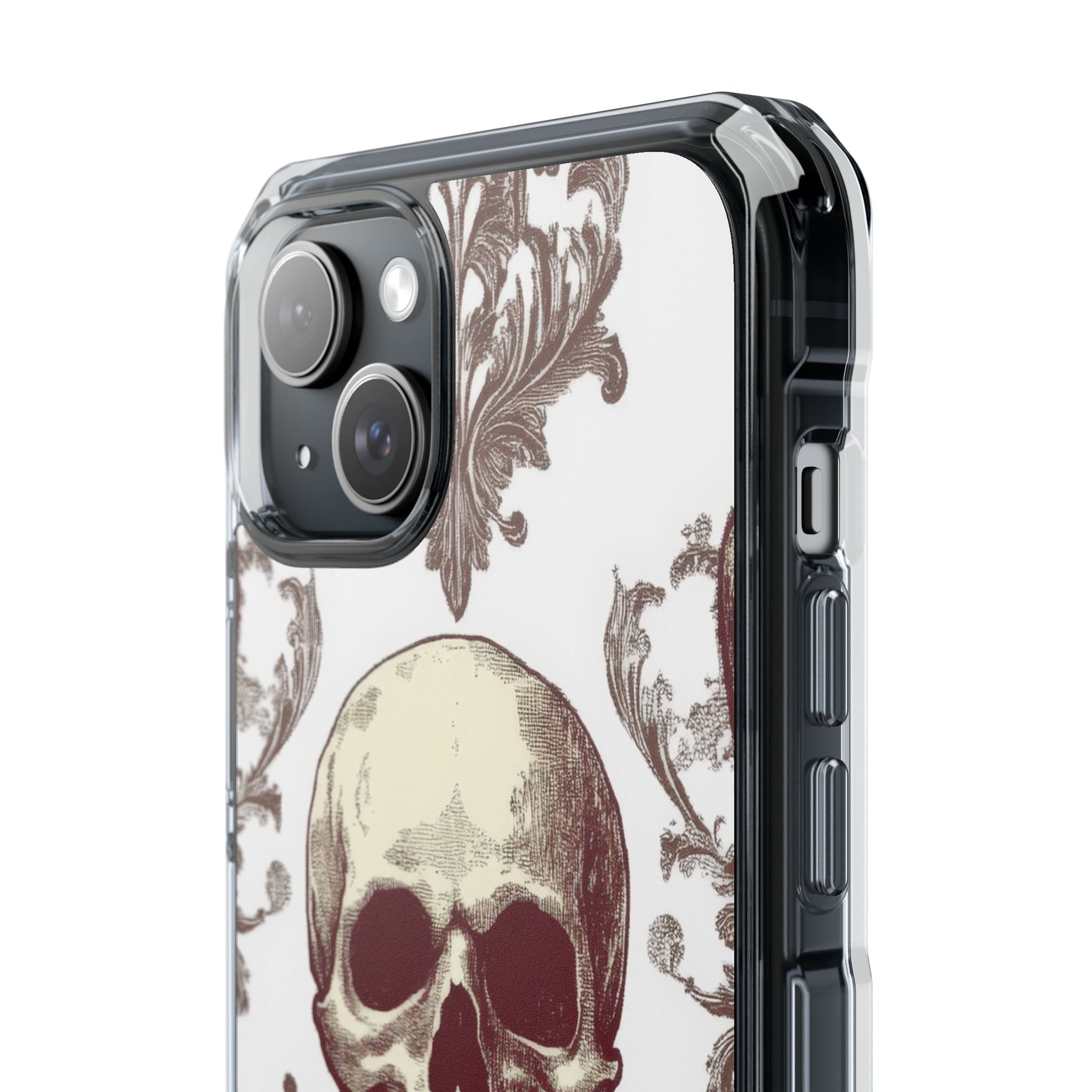 Gothic Skulls and Ornate Foliage iPhone 15 - Clear Impact Phone Case