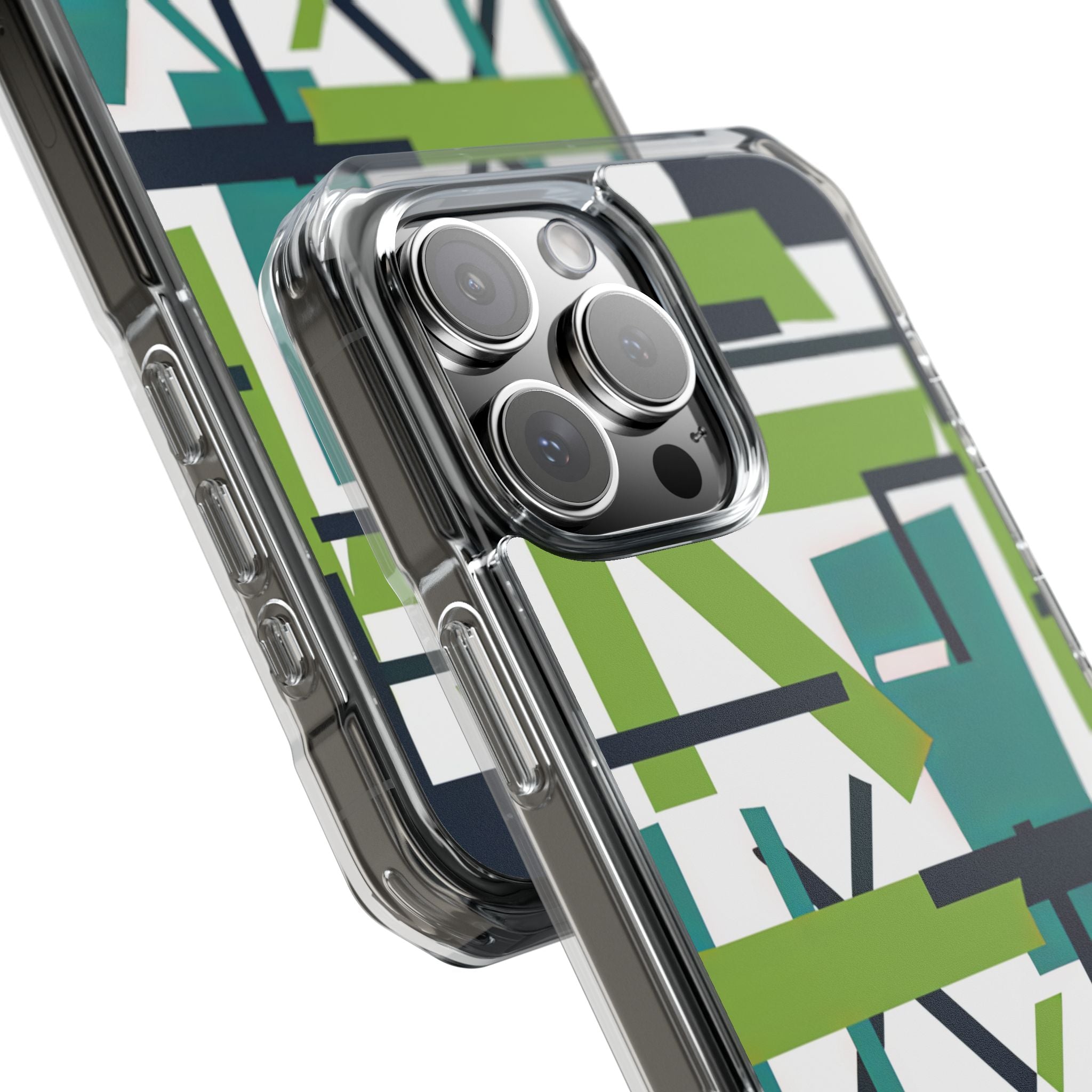 Green Geometry Glide iPhone 16 - Clear Impact Phone Case