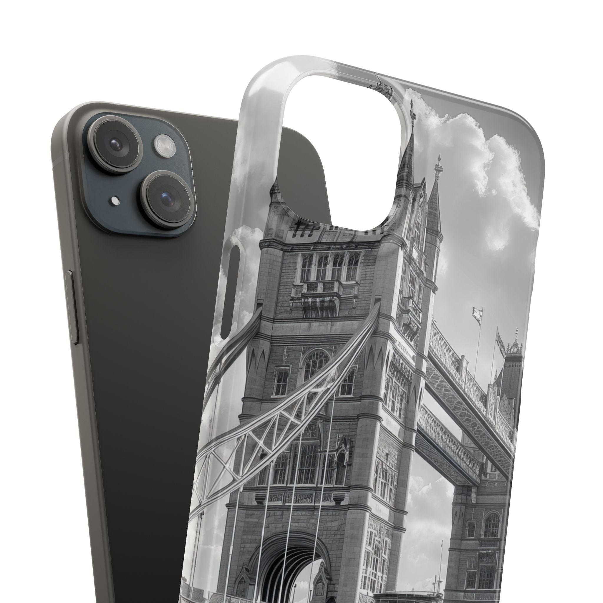 Tower Bridge Monochrome Architecture Study iPhone 15 - Slim Phone Case