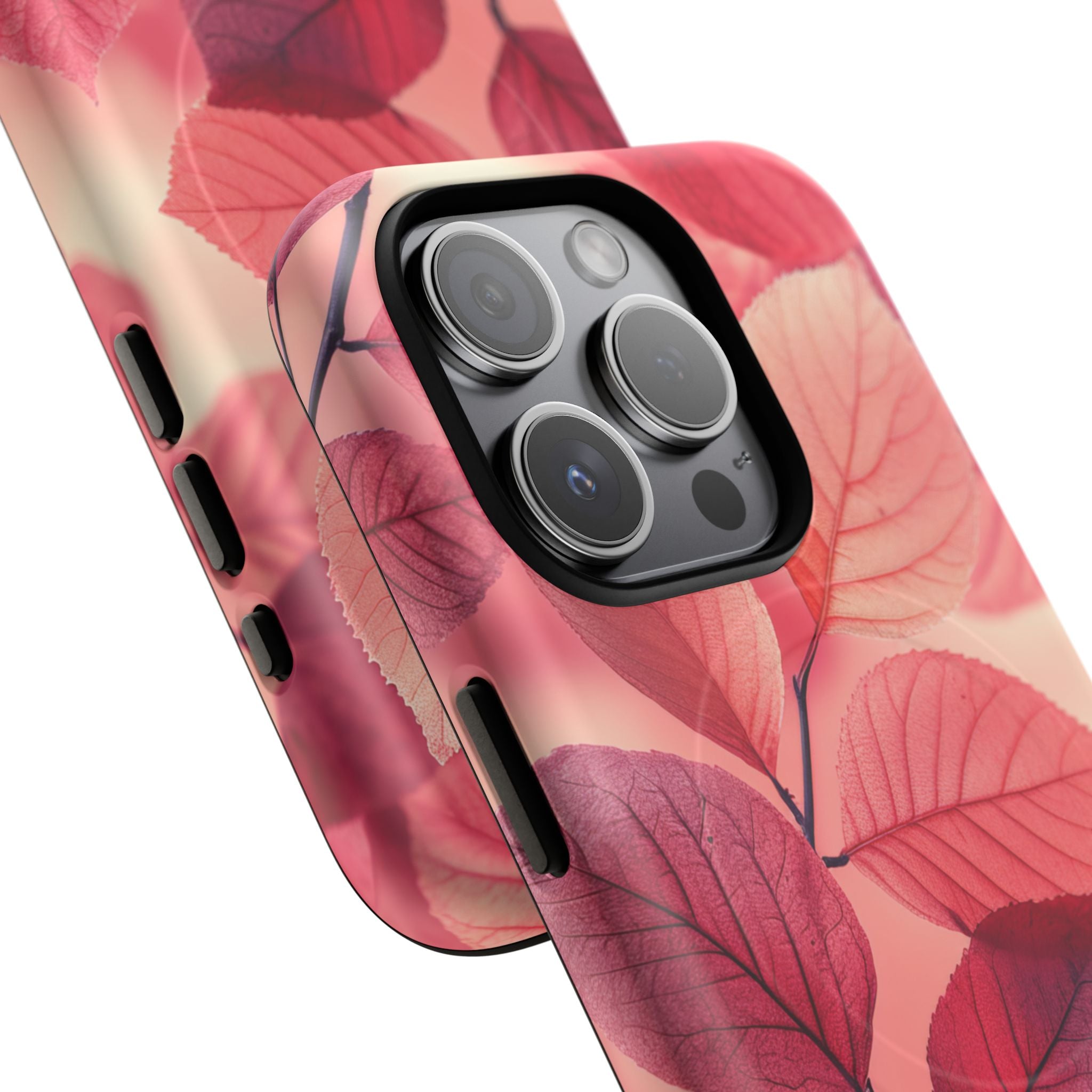 Elegant Pink Leaves iPhone 15 | Tough+ Phone Case