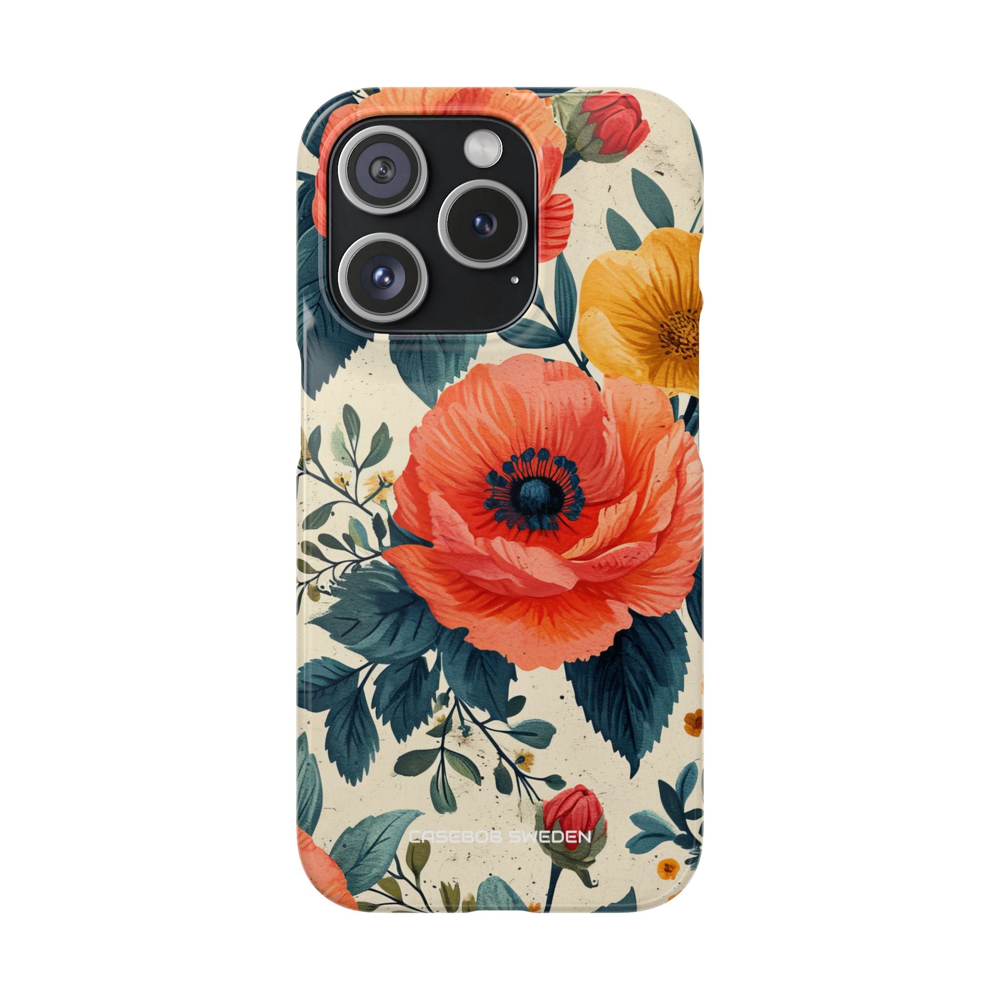 Vibrant Botanical Poppies - Slim iPhone 15 Phone Case