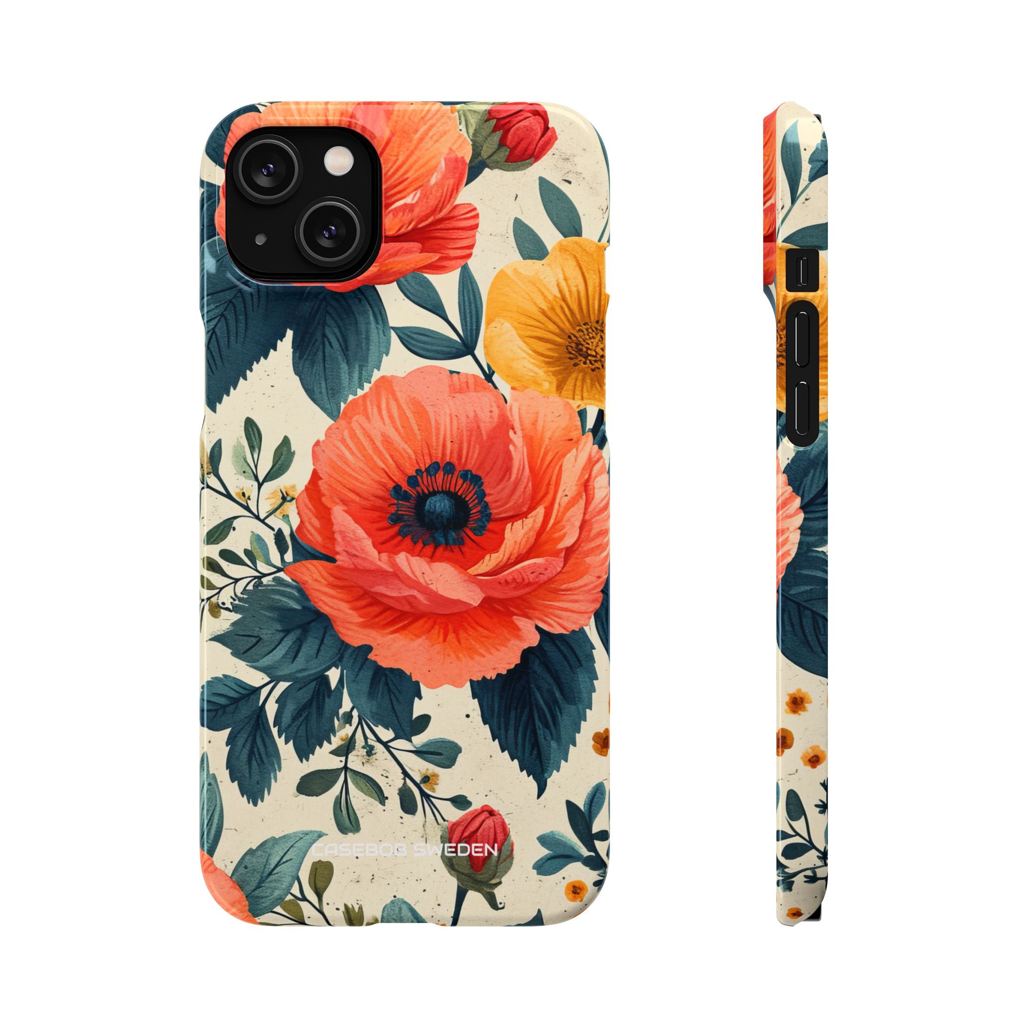 Vibrant Botanical Poppies - Slim iPhone 14 Phone Case