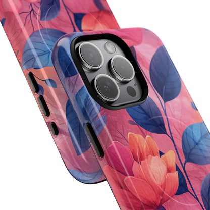 Pink Blue Floral - Tough + MagSafe® iPhone 15 Phone Case