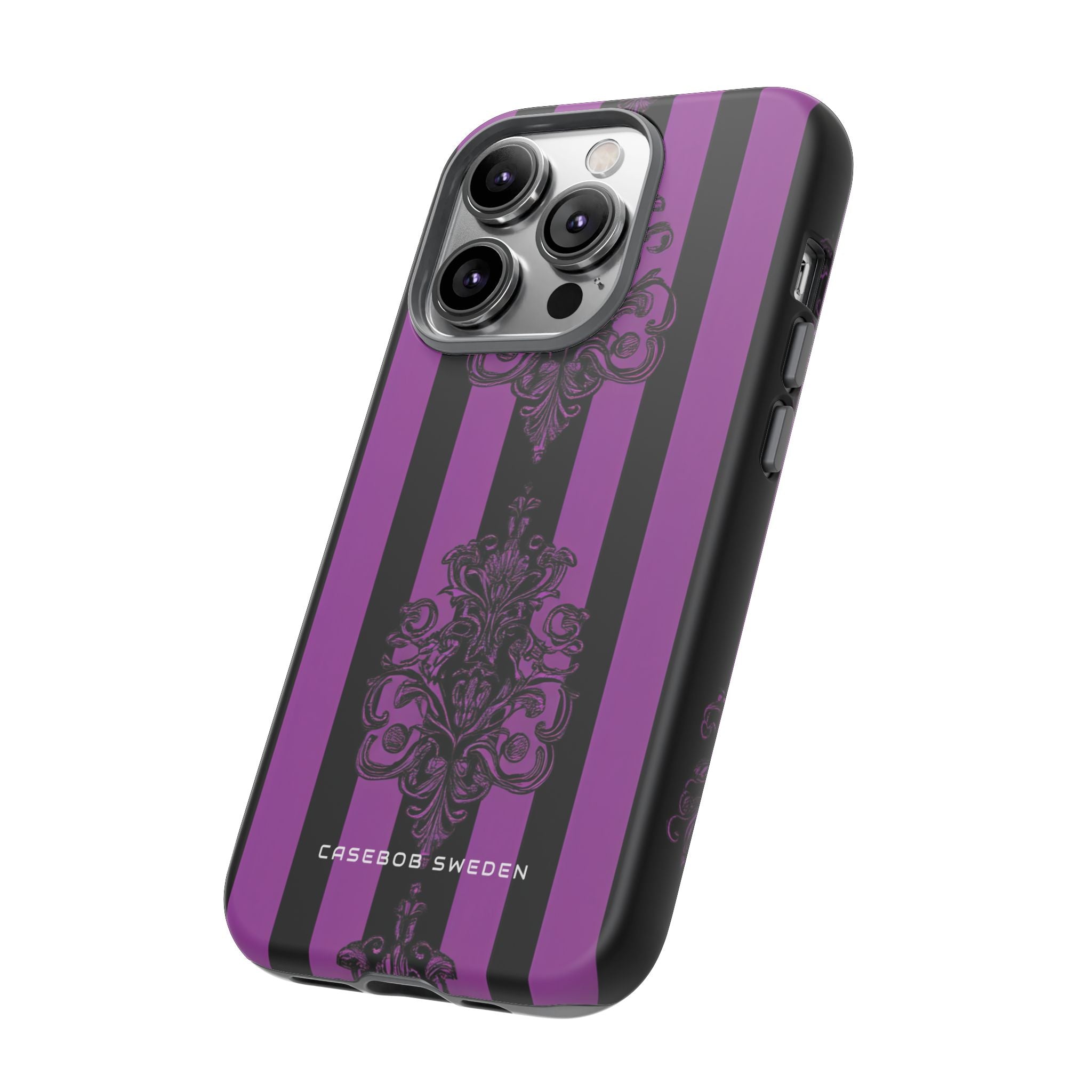 Gothic Elegance with Vertical Stripes and Ornamental Motifs iPhone 14 - Tough Phone Case