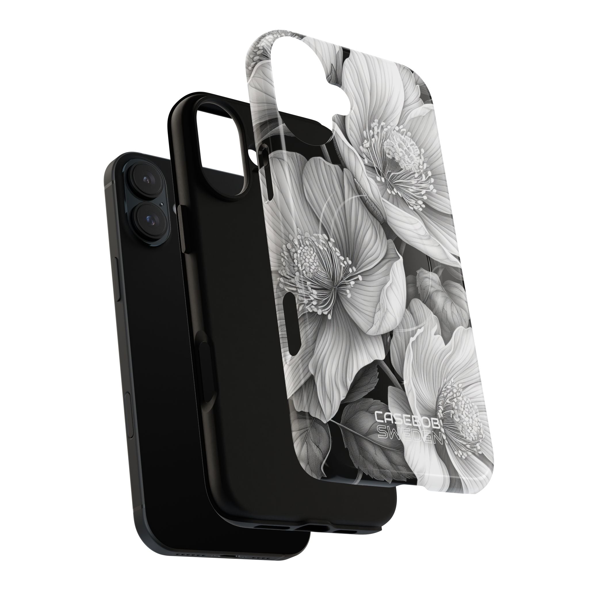 Monochrome Petal Dance iPhone 16 - Tough+