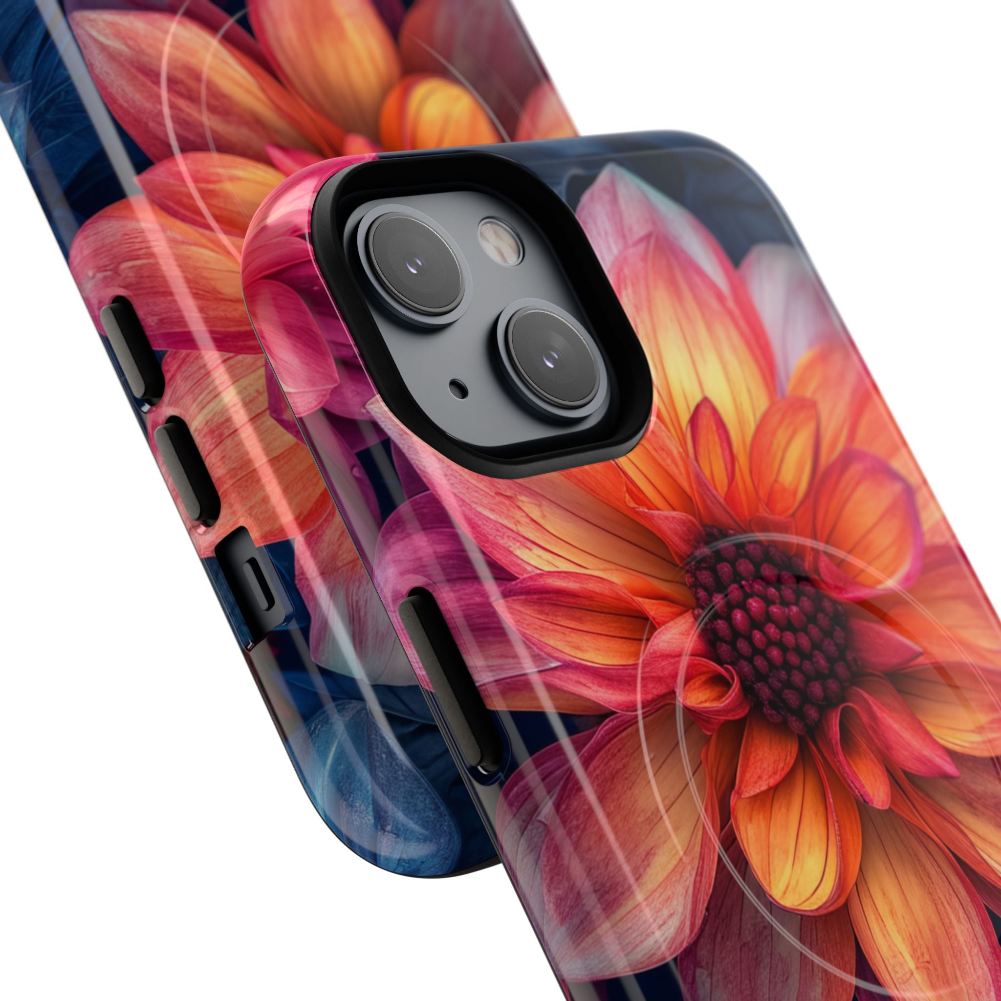 Floral Harmony Orange Blue - Tough + MagSafe® iPhone 14 Phone Case