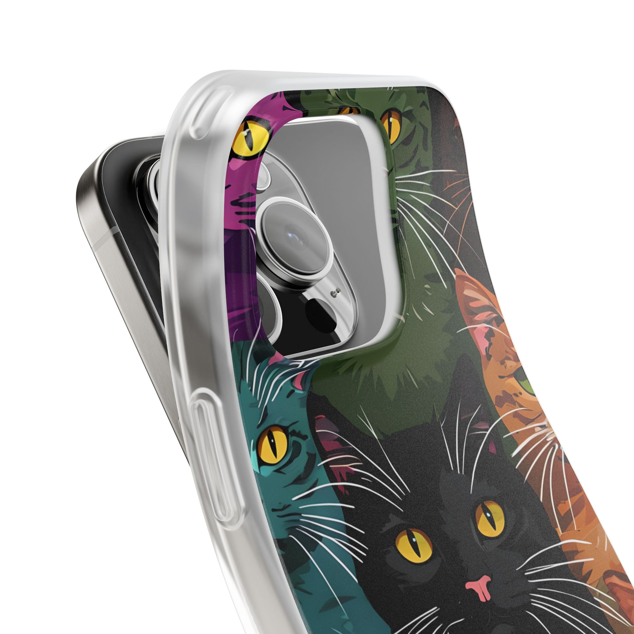 Teal Cat Grid iPhone 16 Pro Case - Soft