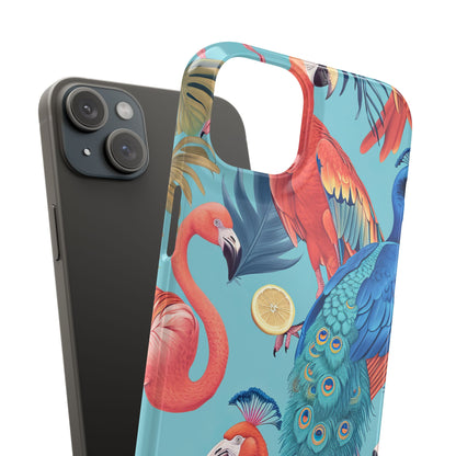 Tropical Flamingo Bliss - Slim iPhone 15 Phone Case