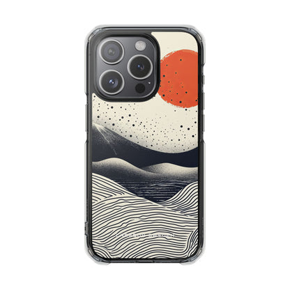 Red Sun Over Flowing Horizons iPhone 15 - Clear Impact Phone Case