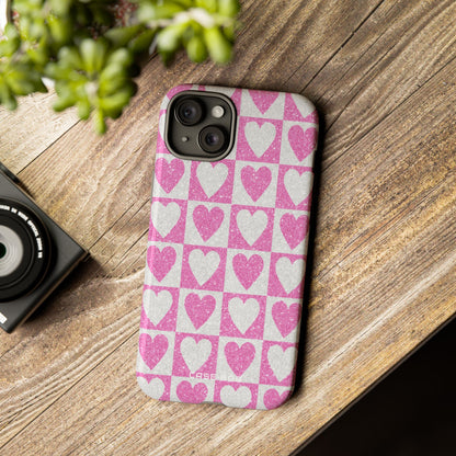 Glitter Heart Grid iPhone 15 Plus Case - Tough