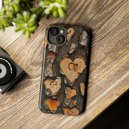 Carved Heart Trees & Initials - Protective Phone Case