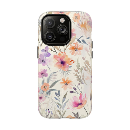 Soft Pink Floral Watercolor Design - Tough + MagSafe® iPhone 14 Phone Case