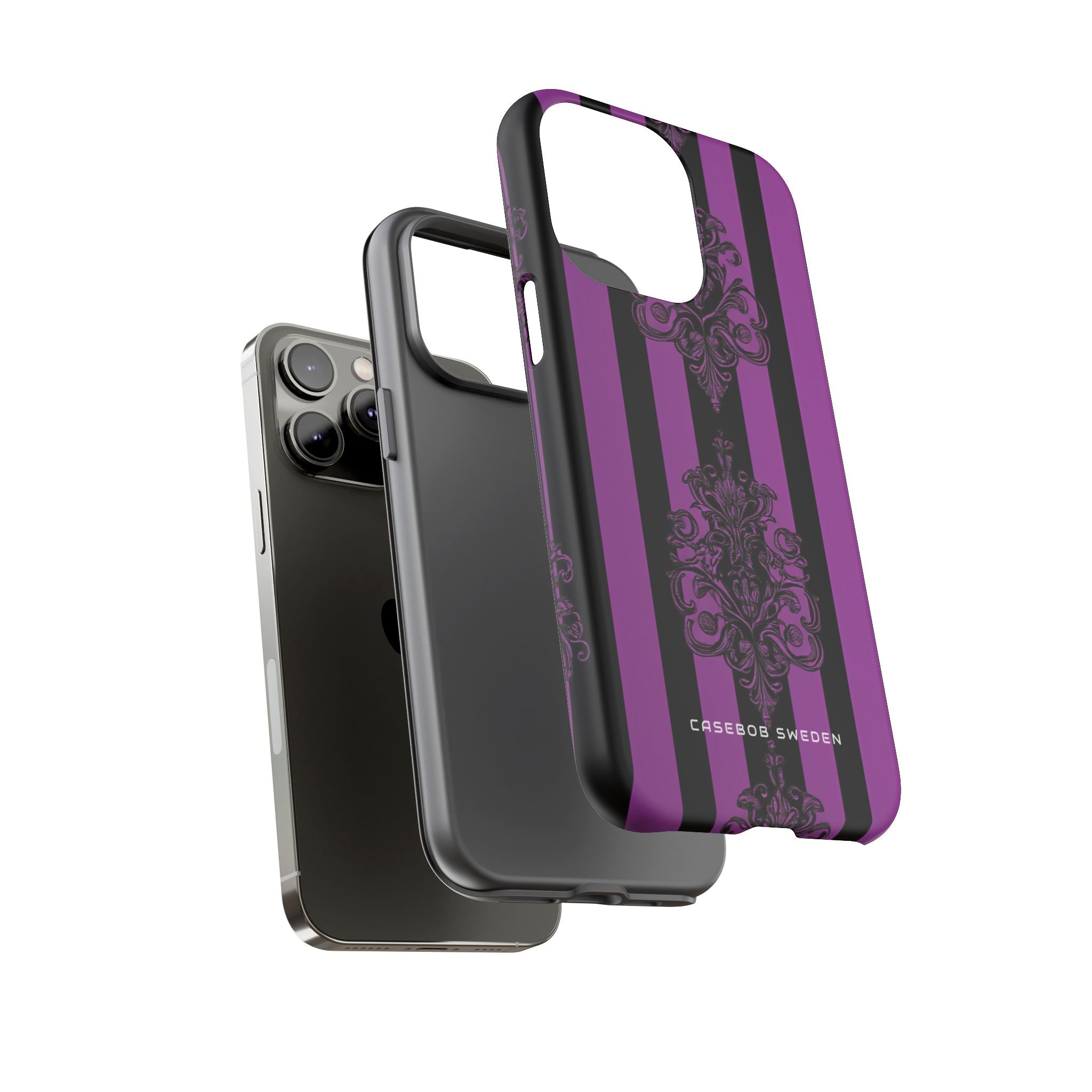 Gothic Elegance with Vertical Stripes and Ornamental Motifs iPhone 14 - Tough Phone Case