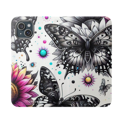 Monochrome Flutter - iPhone 15 Plus Case - Wallet