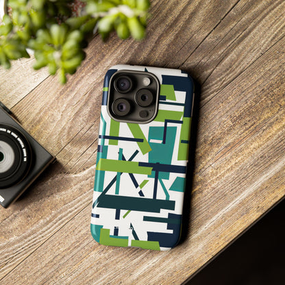 Green Geometry Glide iPhone 15 - Tough Phone Case