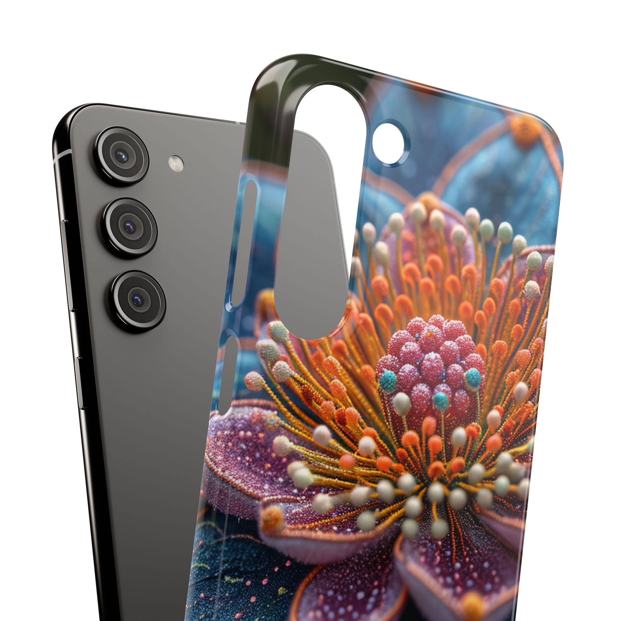 Blue-Orange Floral Swirl - Slim Samsung S23 Phone Case