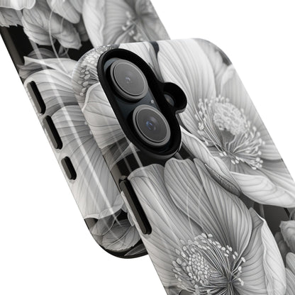 Monochrome Petal Dance iPhone 16 - Tough+