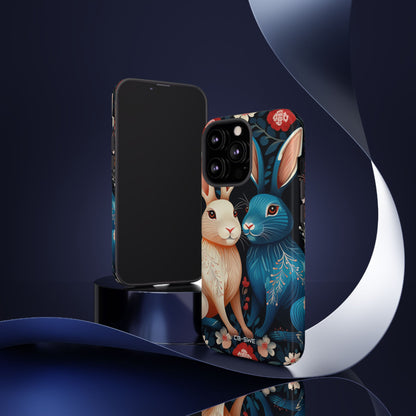 Rabbits Embrace Blossoms - iPhone Case