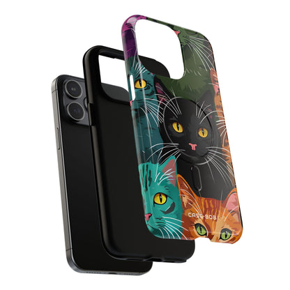 Teal Cat Grid iPhone 15 Pro Max Case - Tough+