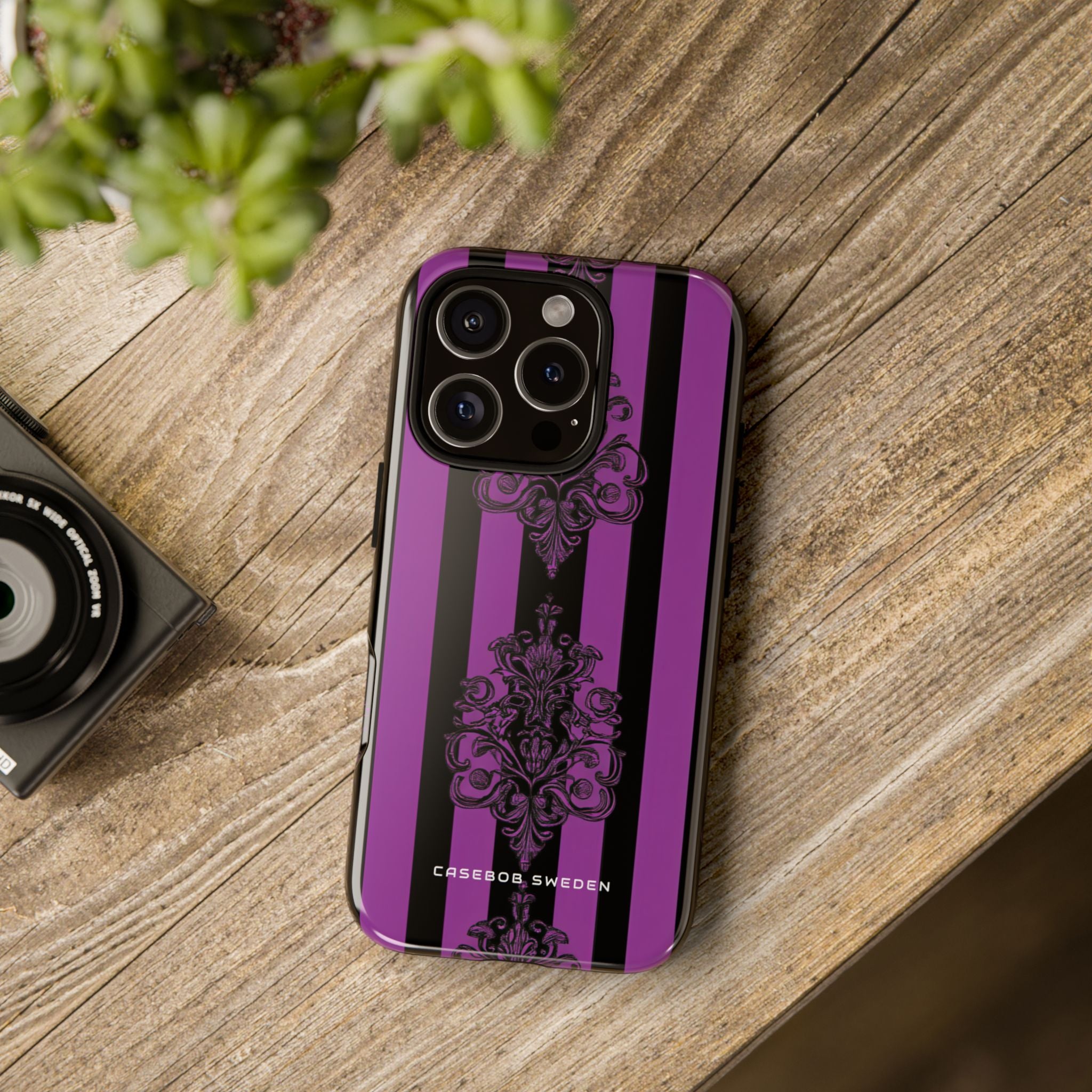 Gothic Elegance with Vertical Stripes and Ornamental Motifs iPhone 16 - Tough Phone Case