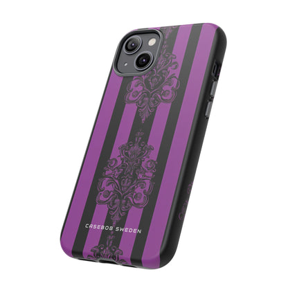 Gothic Elegance with Vertical Stripes and Ornamental Motifs iPhone 14 - Tough Phone Case