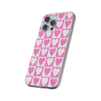 Glitter Heart Grid iPhone 14 Pro Max Case - Soft