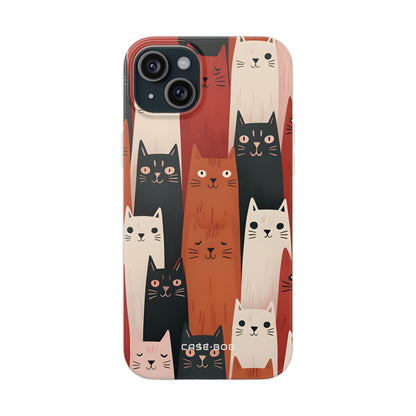 Elongated Cats Black iPhone 15 Plus Case - Soft