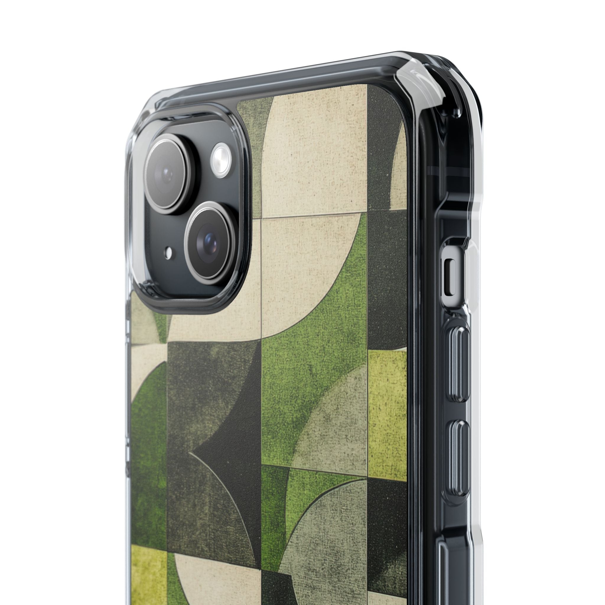 Green Geometric Harmony - Clear Impact iPhone 15 Phone Case