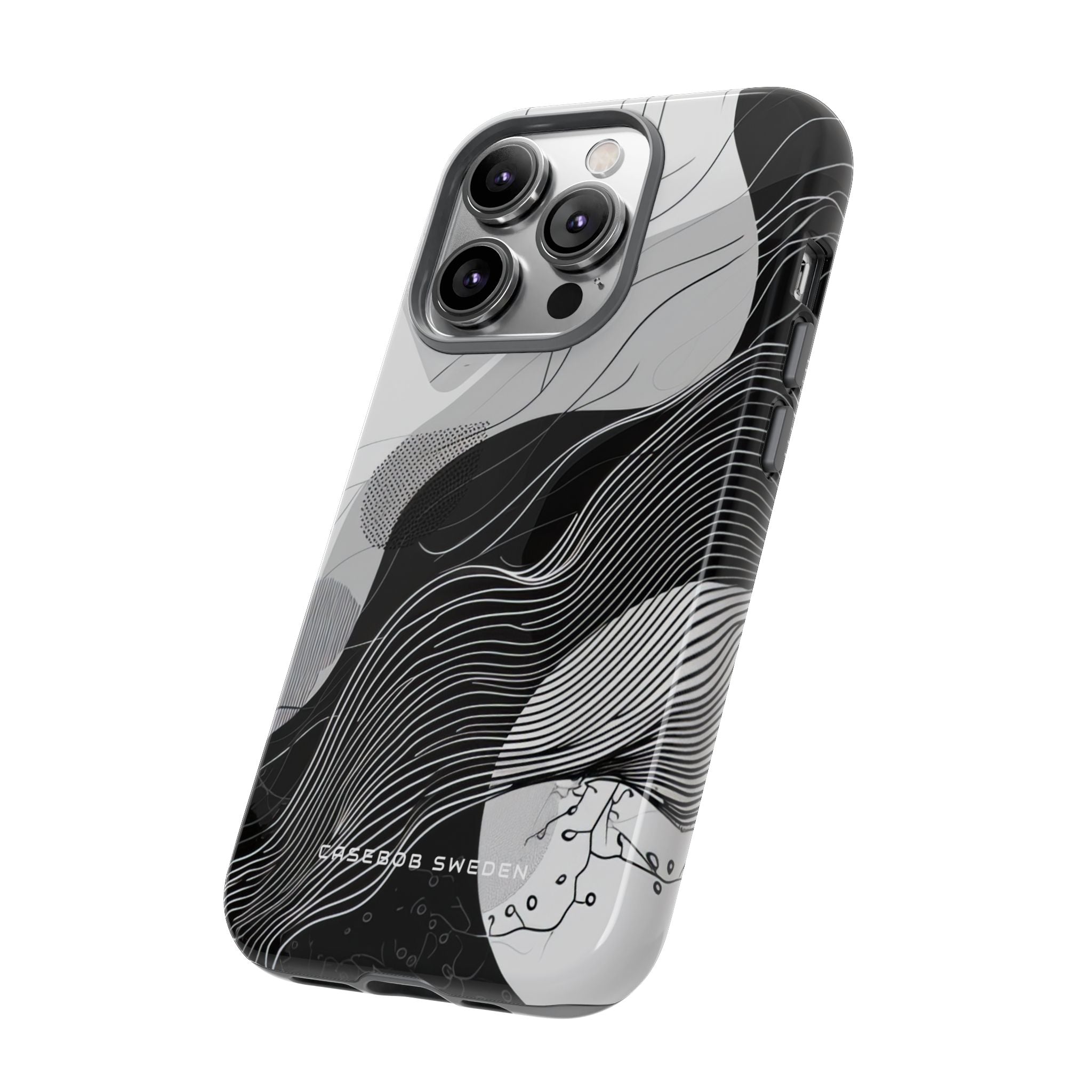 Fluid Rhythms: Monochrome Line Flow iPhone 14 - Tough Phone Case