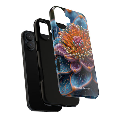 Blue-Orange Floral Swirl - Tough iPhone 16 Phone Case