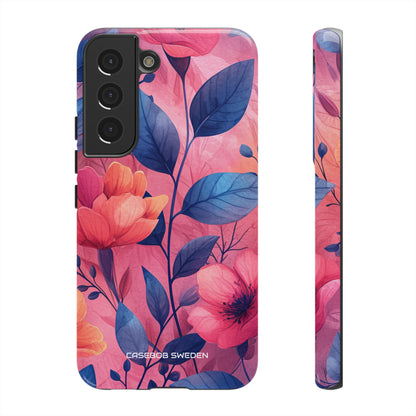 Pink Blue Floral - Tough Samsung S22 Phone Case