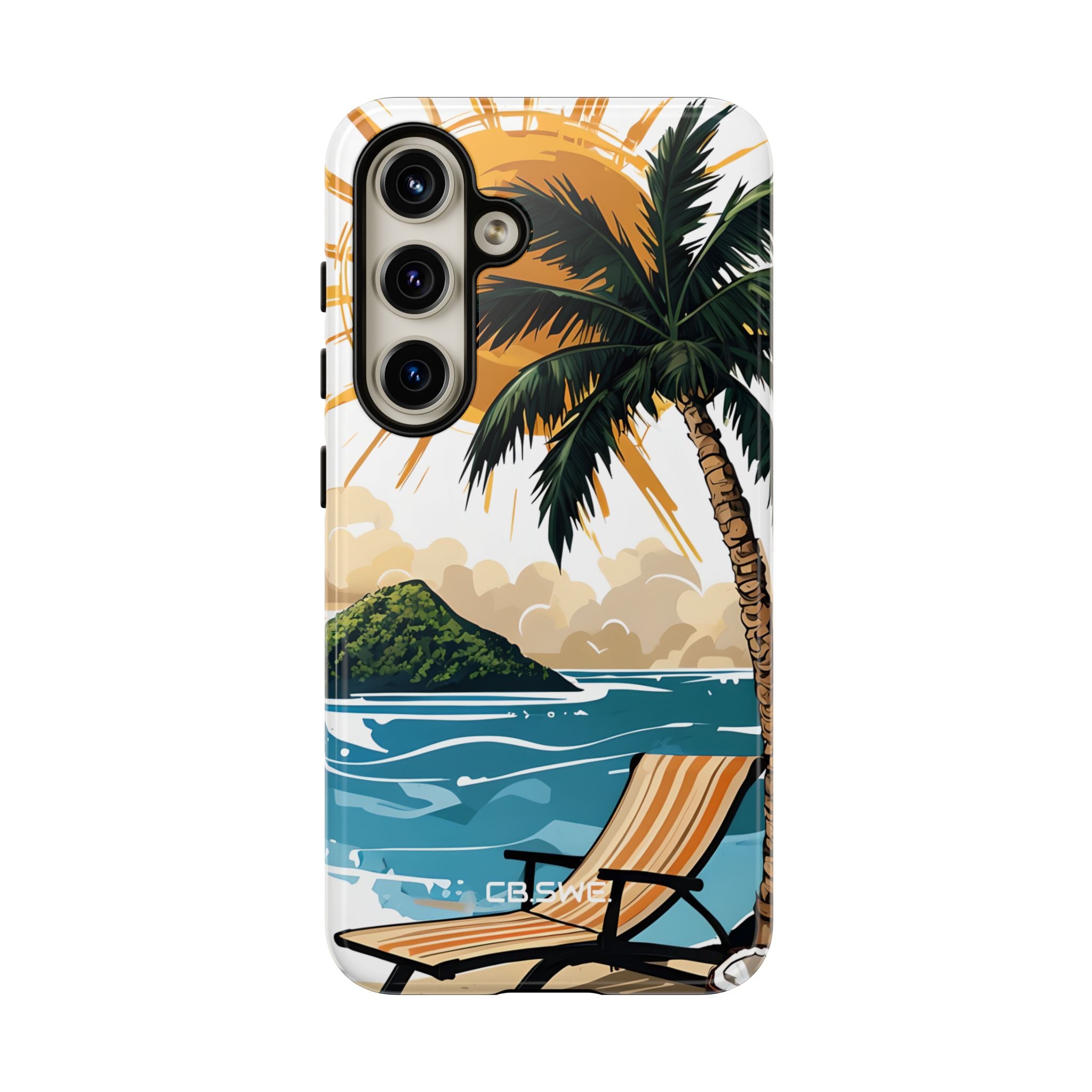 Tropische Strandszene mit Liegestuhl und Palme Samsung S24 - Robust
