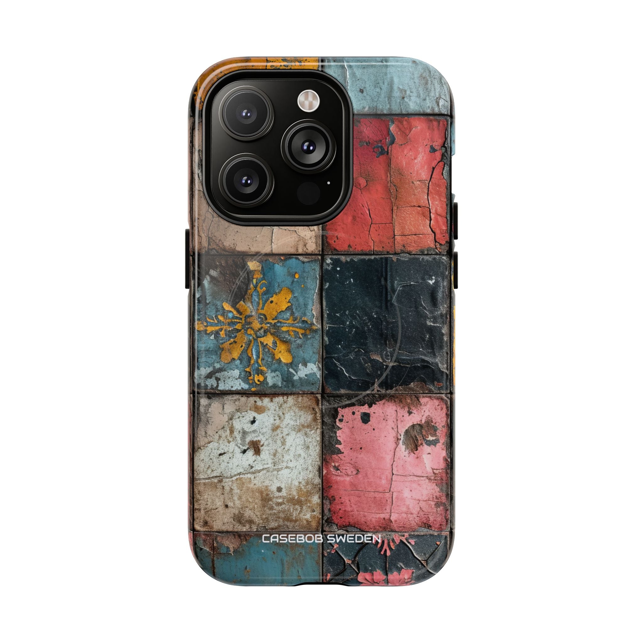 Rustic Red-Yellow Vintage Tiles - Tough + MagSafe® iPhone 14 Phone Case