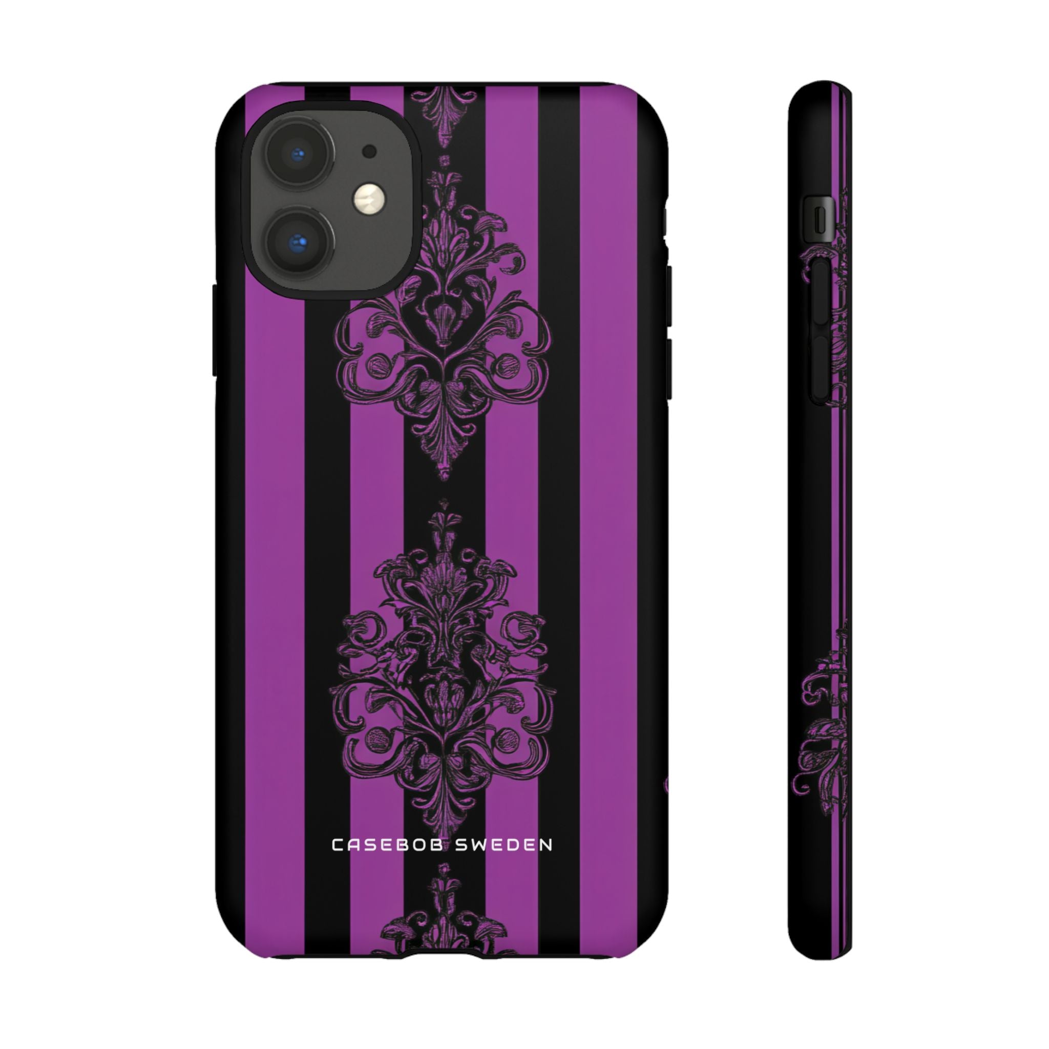 Gothic Elegance with Vertical Stripes and Ornamental Motifs iPhone 11 - Tough Phone Case