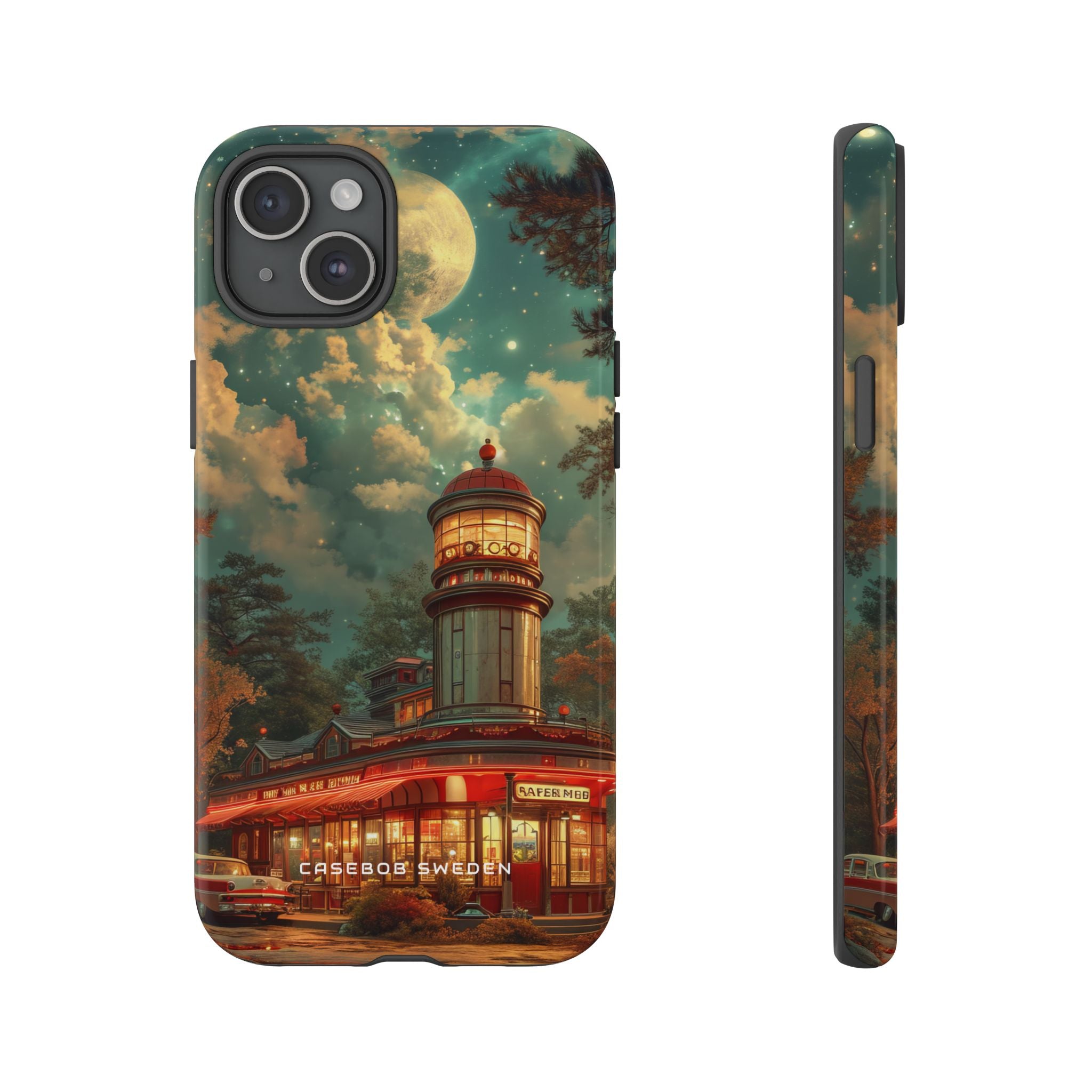 Vintage Moonlit Diner Fantasy iPhone 15 - Tough Phone Case