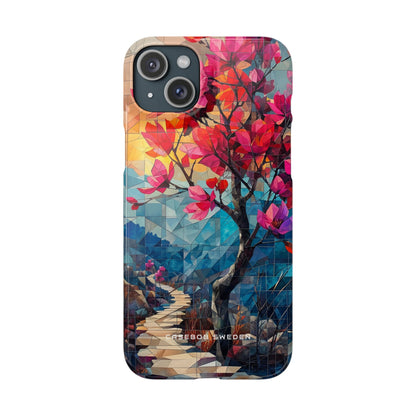 Vibrant Geometric Tree Landscape iPhone 15 - Slim Phone Case