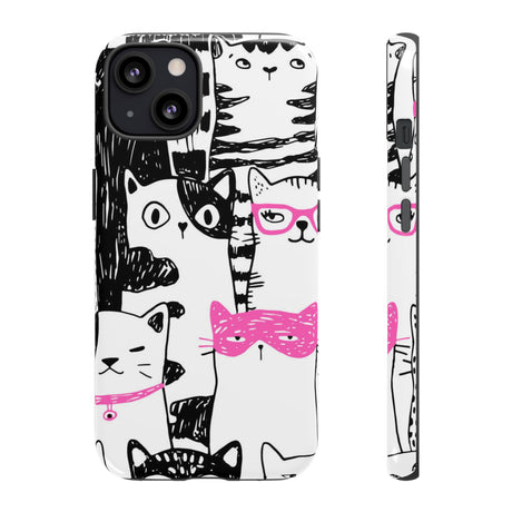 Black & Pink Cat Pattern iPhone Case (Protective) iPhone 13 Glossy Phone Case