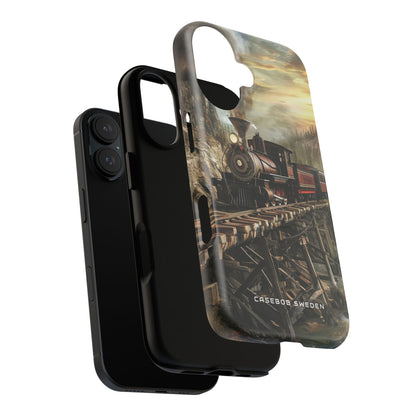 Vintage Steam Train Crossing Mountain Bridge iPhone 16 | Tough+ Phone Case