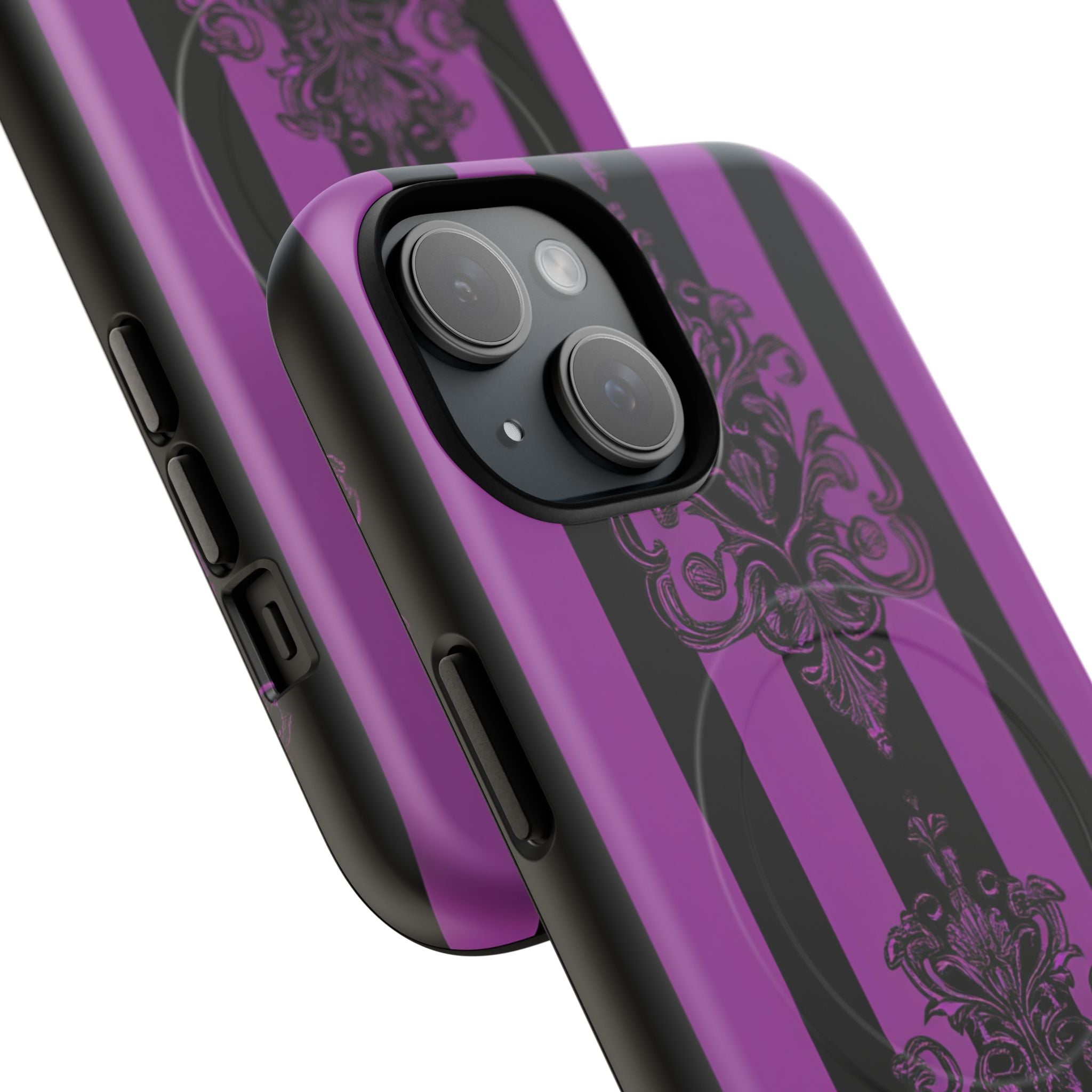 Gothic Elegance with Vertical Stripes and Ornamental Motifs iPhone 15 | Tough+ Phone Case