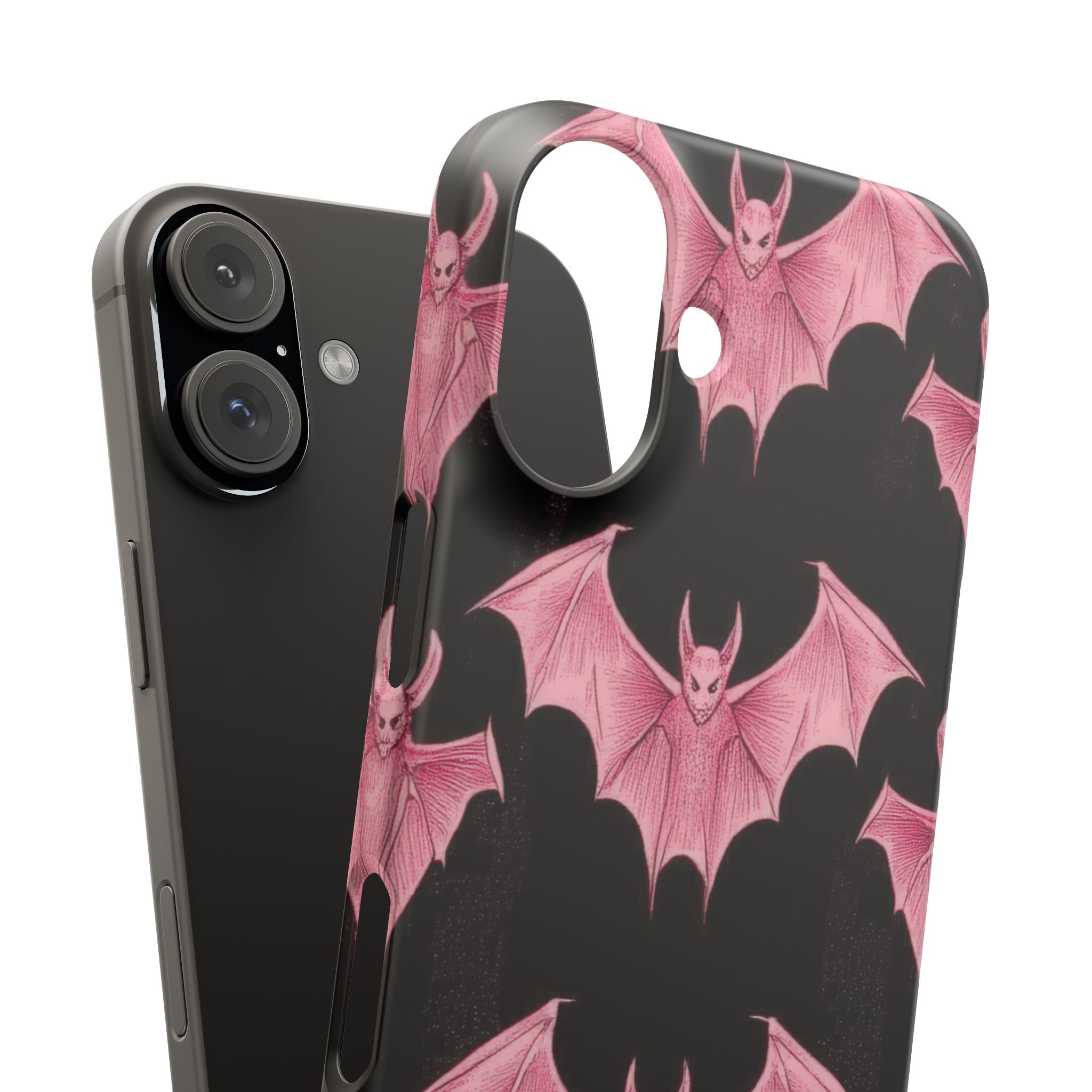 Gothic Pink Bats Aflame iPhone 16 - Schlanke Handyhülle