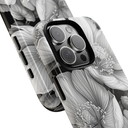 Monochrome Petal Dance iPhone 16 - Tough