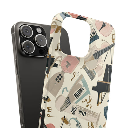 Beige Musical Instruments Pattern - Slim iPhone 16 Phone Case