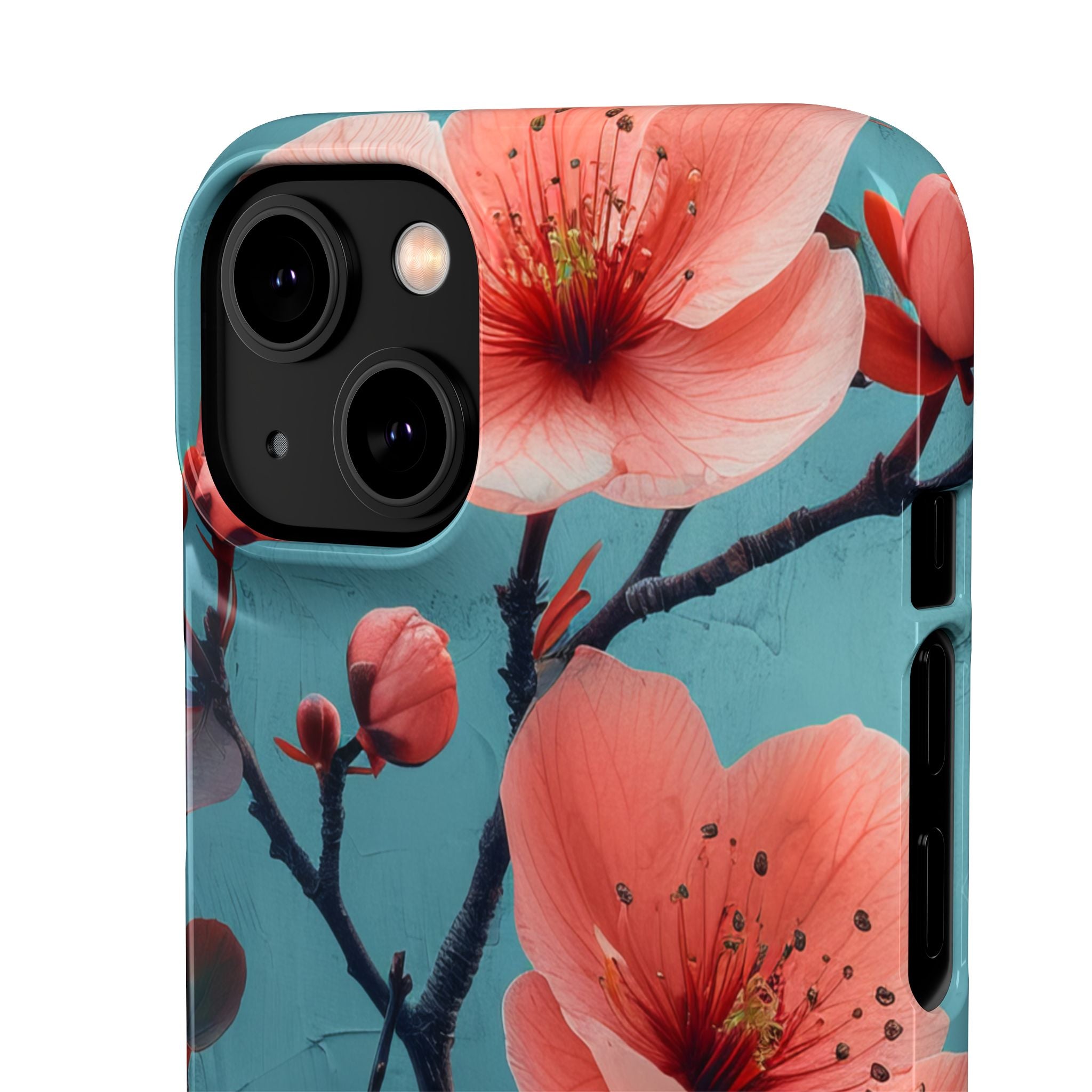 Teal Coral Blossom - Slim iPhone 14 Phone Case