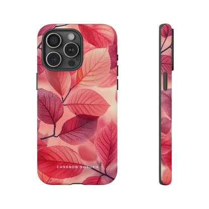 Elegant Pink Leaves iPhone 15 - Tough Phone Case