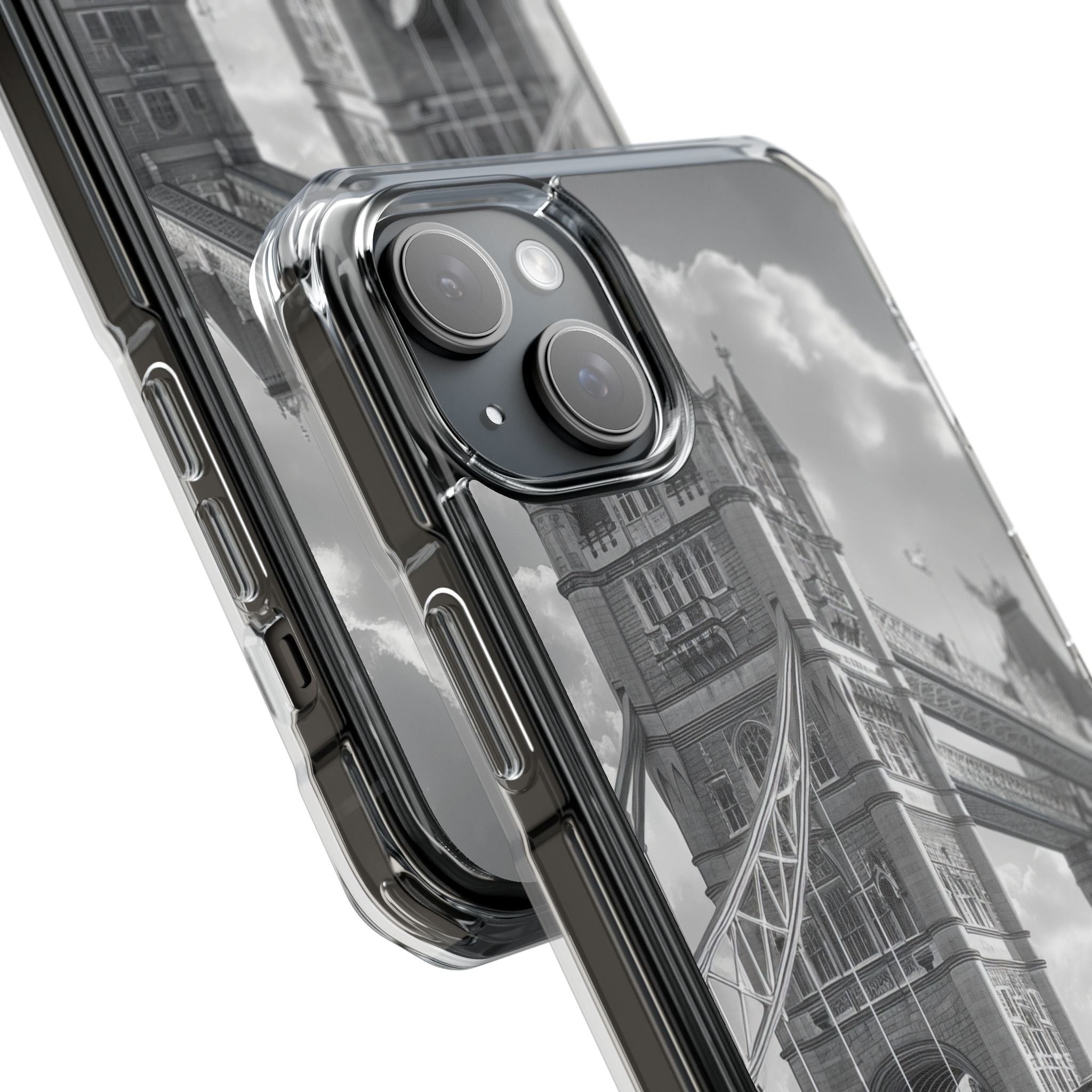 Tower Bridge Monochrome Architecture Study iPhone 15 - Clear Impact Phone Case