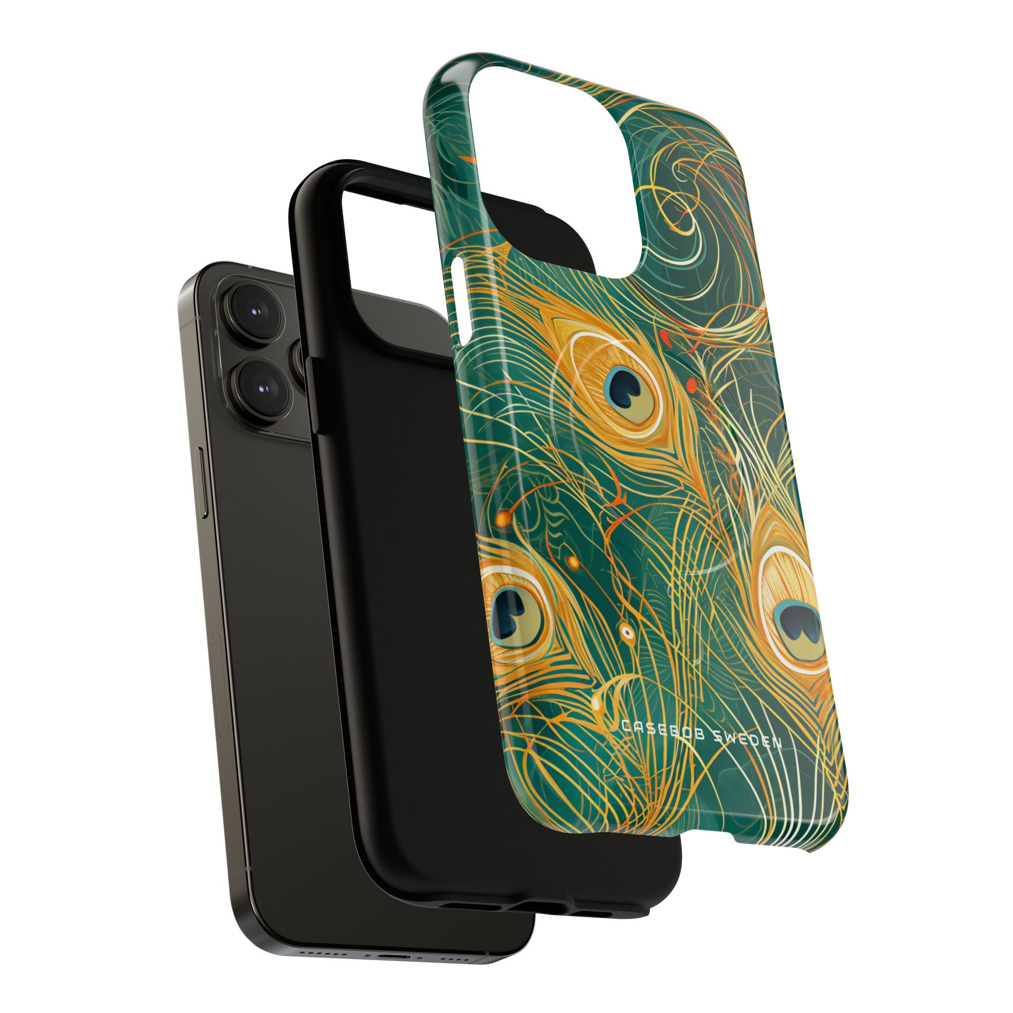 Peacock Elegance in Teal and Gold iPhone 14 | Tough+ Phone Case