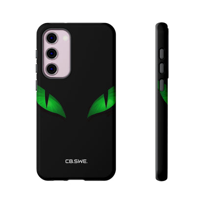Glödande gröna ögon på svart Samsung S23 - Tough