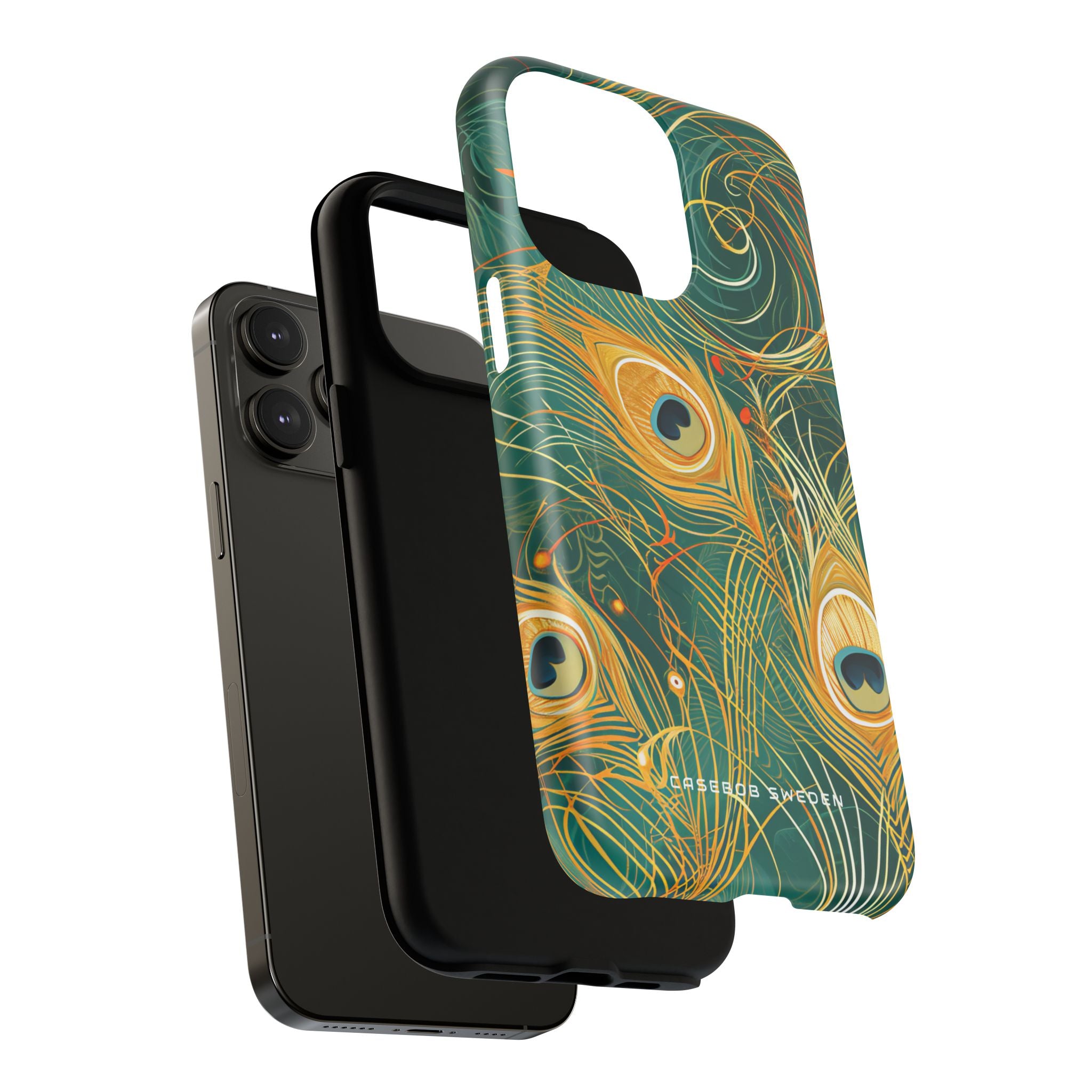 Peacock Elegance in Teal and Gold iPhone 14 | Tough+ Phone Case