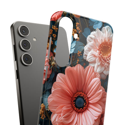 Coral Teal Blooms - Slim Samsung S24 Phone Case